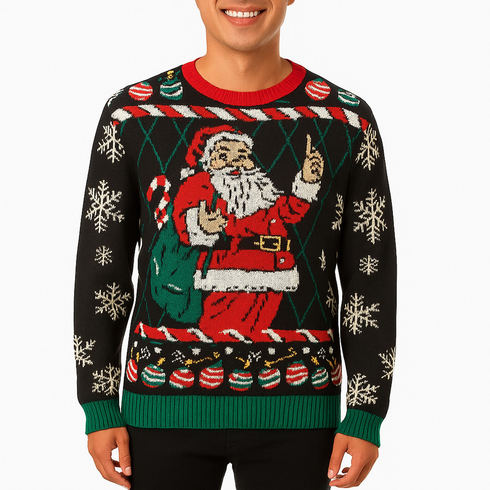 NWT Ugly Christmas Sweater Santa Graphic Pullover Size L - Picture 2 of 4
